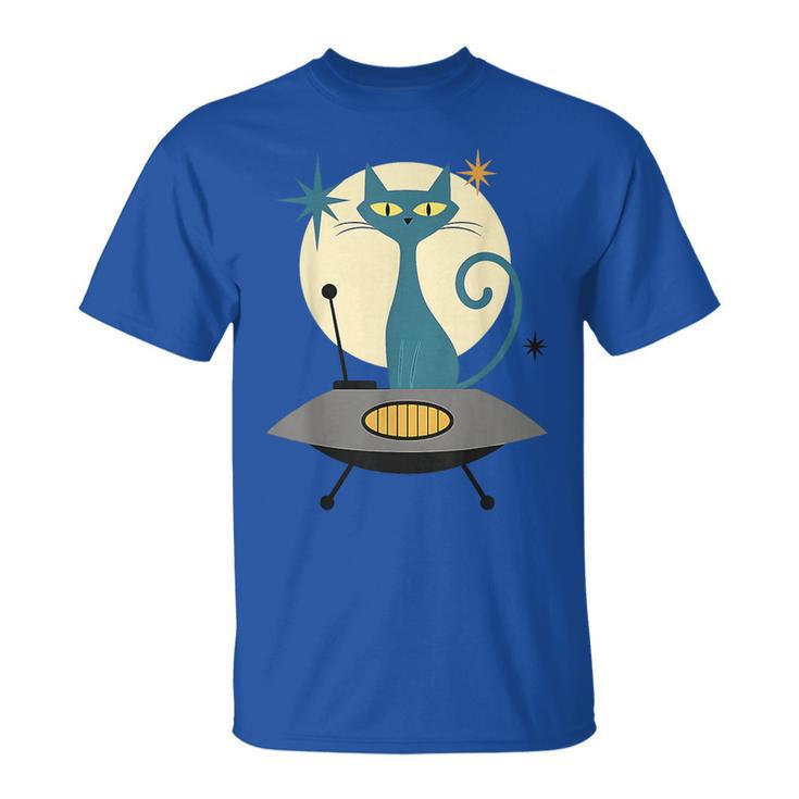 Mid Century Modern Ufo Cat Retro Futuristic T-Shirt
