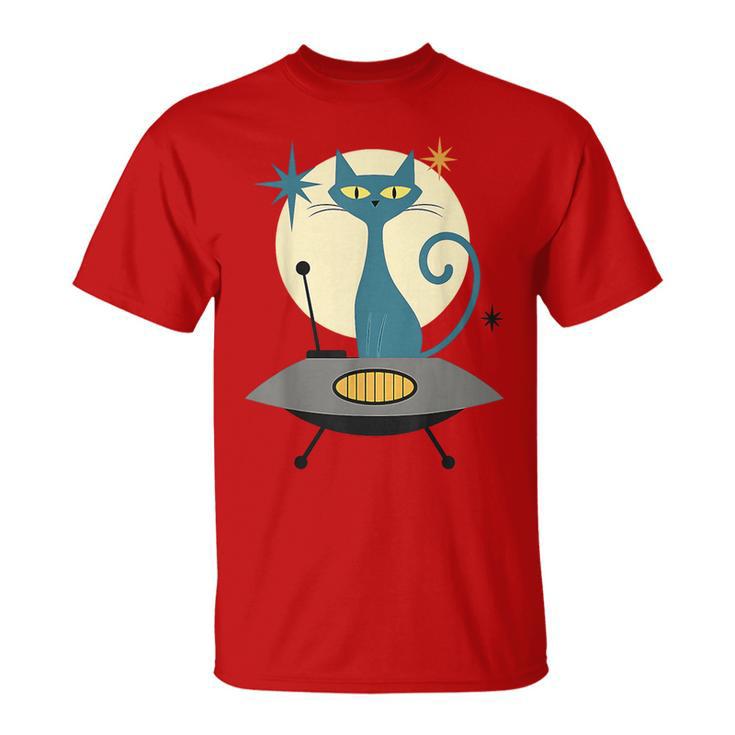 Mid Century Modern Ufo Cat Retro Futuristic T-Shirt