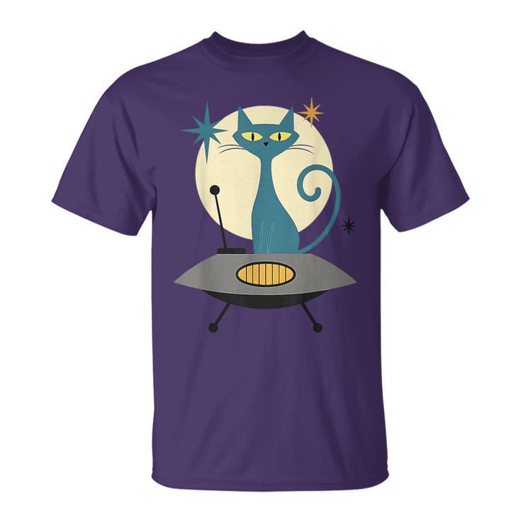 Mid Century Modern Ufo Cat Retro Futuristic T-Shirt
