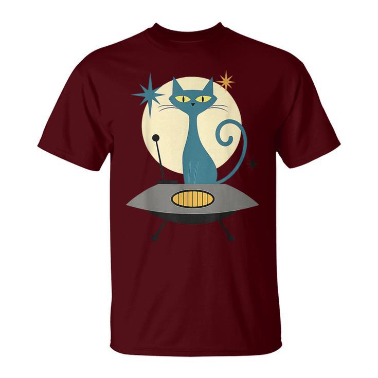 Mid Century Modern Ufo Cat Retro Futuristic T-Shirt
