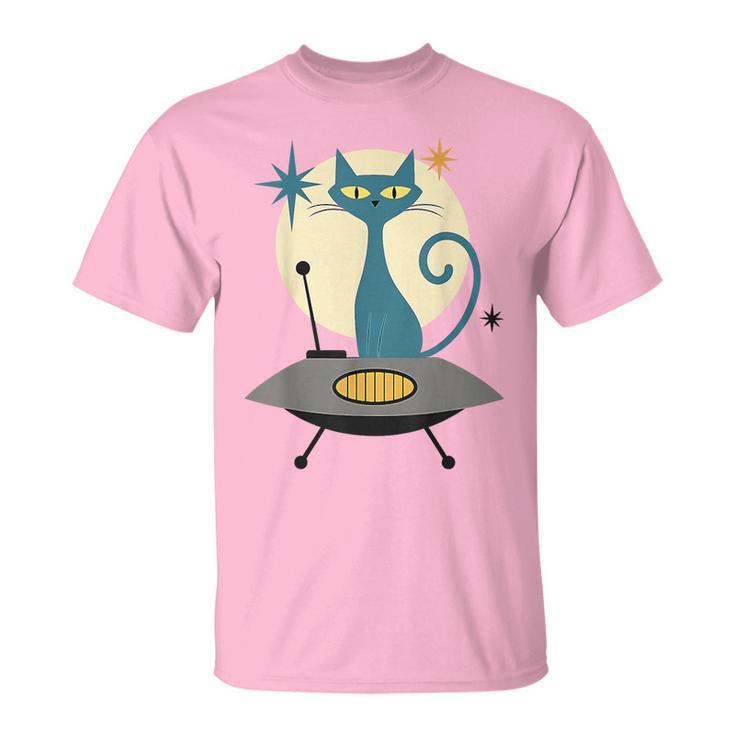 Mid Century Modern Ufo Cat Retro Futuristic T-Shirt