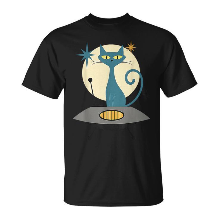Mid Century Modern Ufo Cat Retro Futuristic T-Shirt