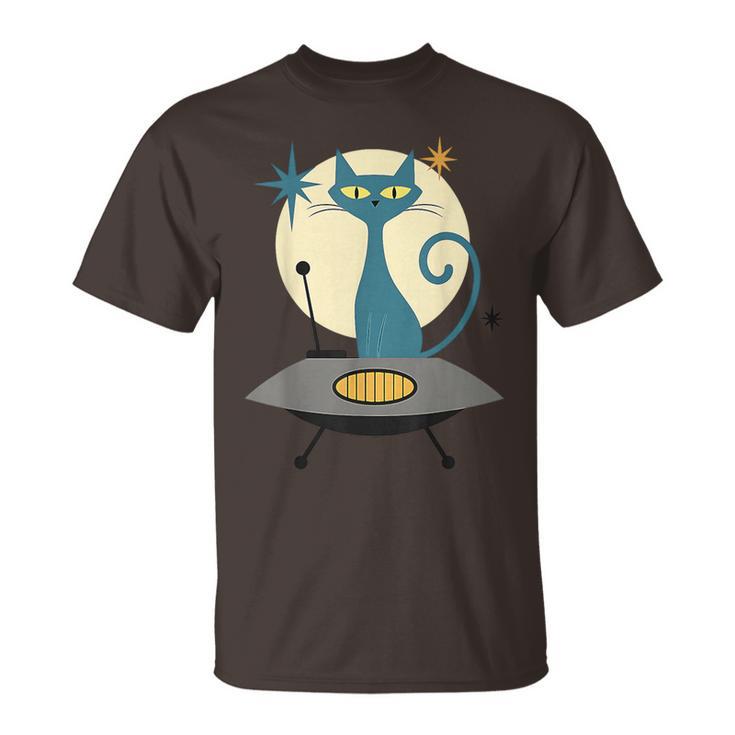 Mid Century Modern Ufo Cat Retro Futuristic T-Shirt