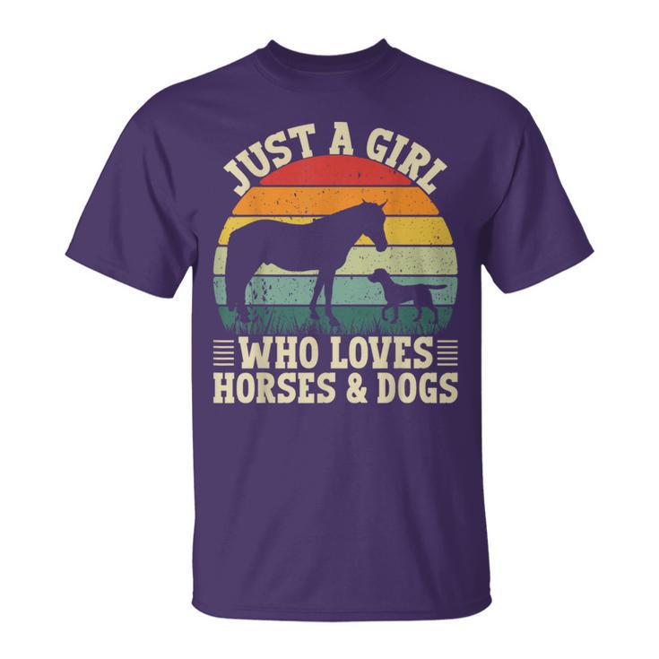 Retro Just A Girl Who Loves Horses And Dogs Girls T-Shirt