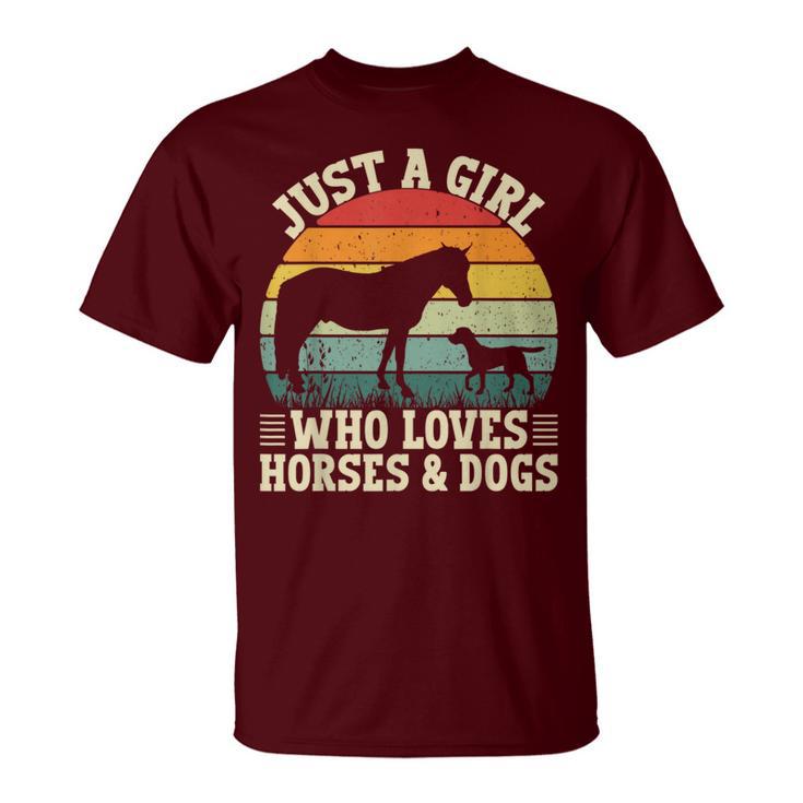 Retro Just A Girl Who Loves Horses And Dogs Girls T-Shirt