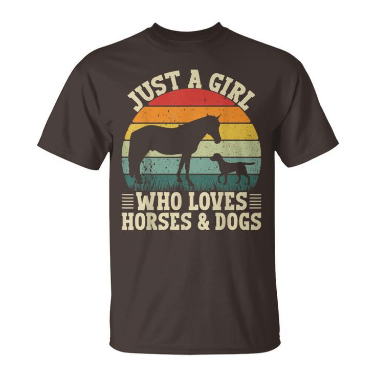 Retro Just A Girl Who Loves Horses And Dogs Girls T-Shirt