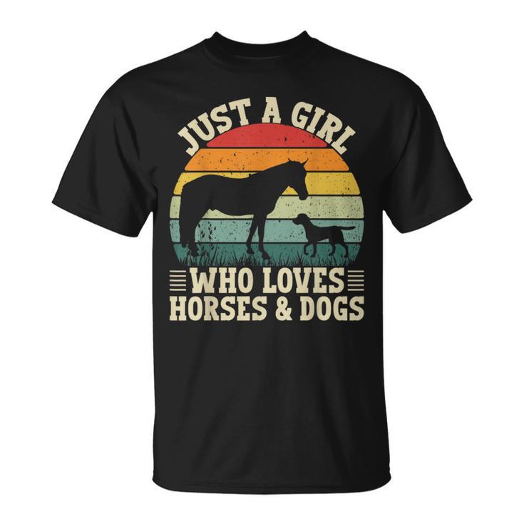 Retro Just A Girl Who Loves Horses And Dogs Girls T-Shirt