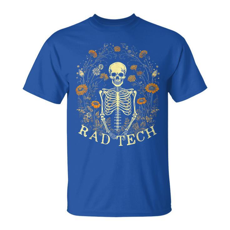 Retro Rad Tech Skeleton Floral Radiology Technologist X-Ray T-Shirt