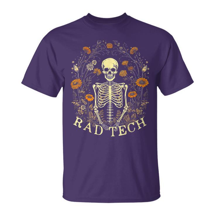 Retro Rad Tech Skeleton Floral Radiology Technologist X-Ray T-Shirt