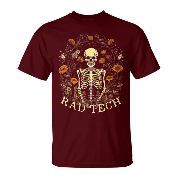 Retro Rad Tech Skeleton Floral Radiology Technologist X-Ray T-Shirt
