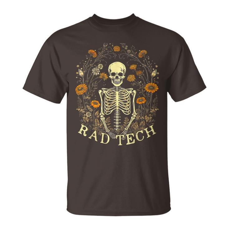Retro Rad Tech Skeleton Floral Radiology Technologist X-Ray T-Shirt