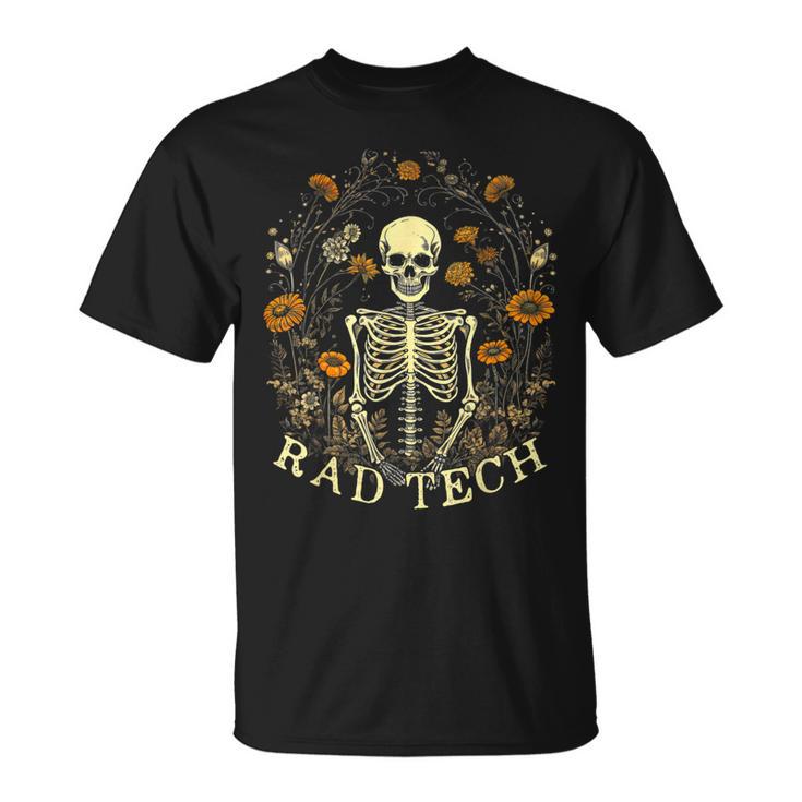 Retro Rad Tech Skeleton Floral Radiology Technologist X-Ray T-Shirt