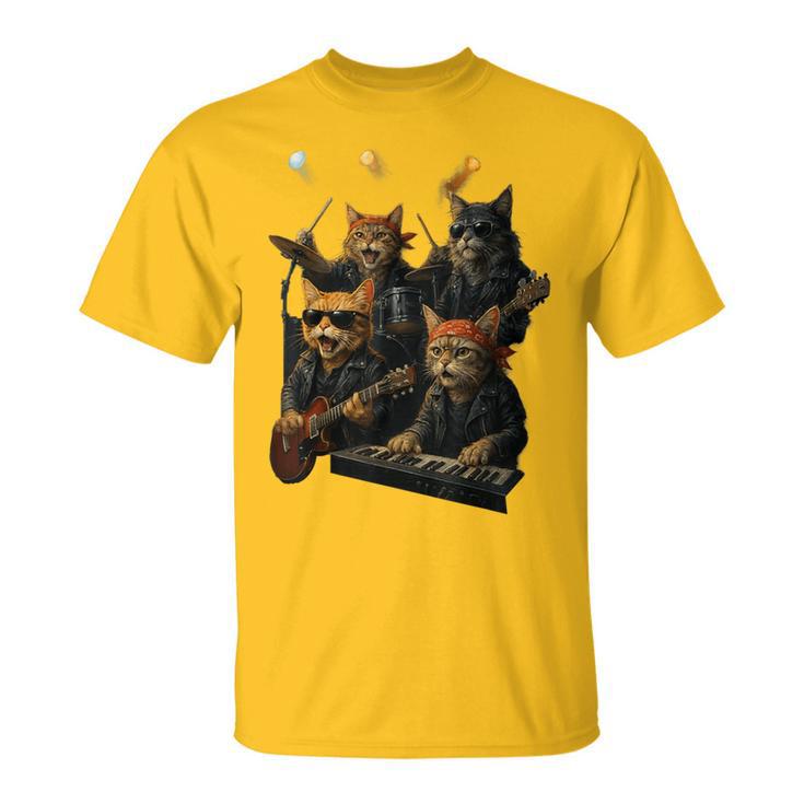 Rock Band Cats Cute Music-Themed Graphic T-Shirt