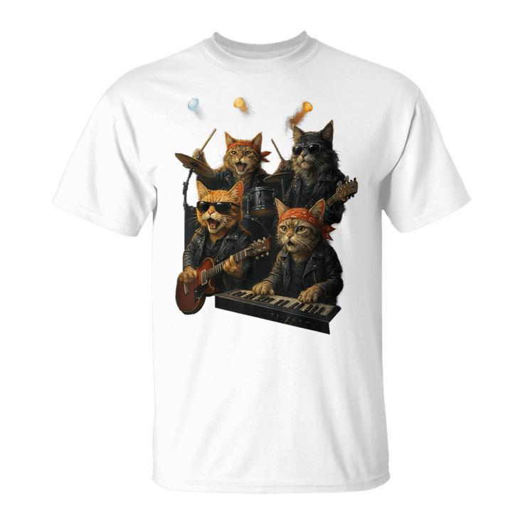 Rock Band Cats Cute Music-Themed Graphic T-Shirt