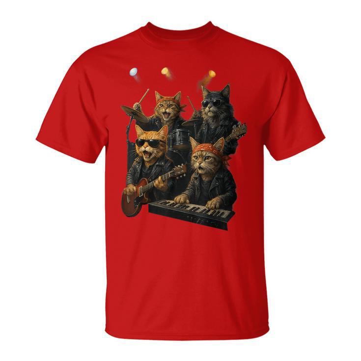 Rock Band Cats Cute Music-Themed Graphic T-Shirt