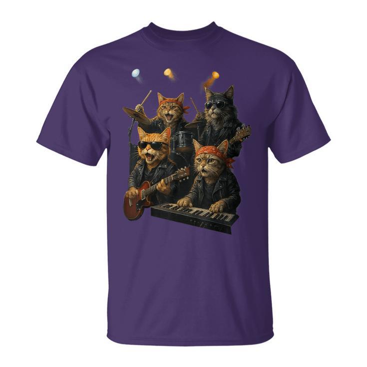 Rock Band Cats Cute Music-Themed Graphic T-Shirt