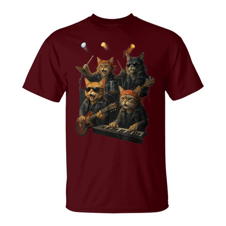 Rock Band Cats Cute Music-Themed Graphic T-Shirt