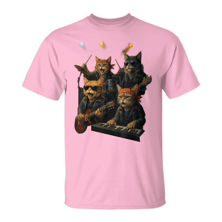 Rock Band Cats Cute Music-Themed Graphic T-Shirt