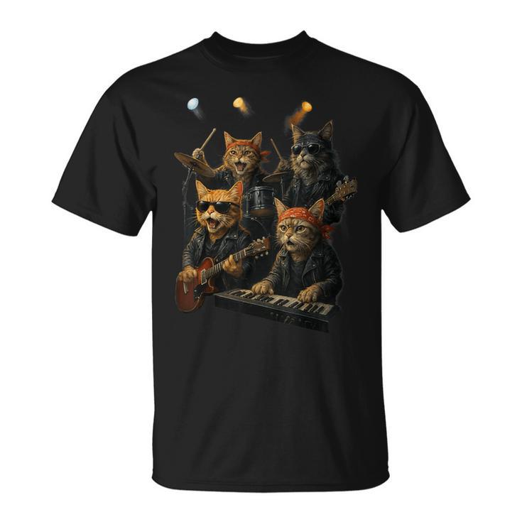 Rock Band Cats Cute Music-Themed Graphic T-Shirt
