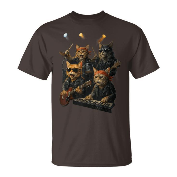 Rock Band Cats Cute Music-Themed Graphic T-Shirt
