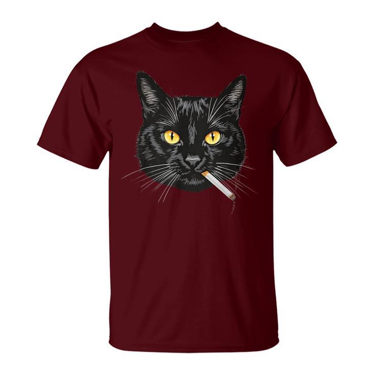 Smoking Cat Aesthetic Black-Cat Dad Meow Kitten Cat Lovers T-Shirt