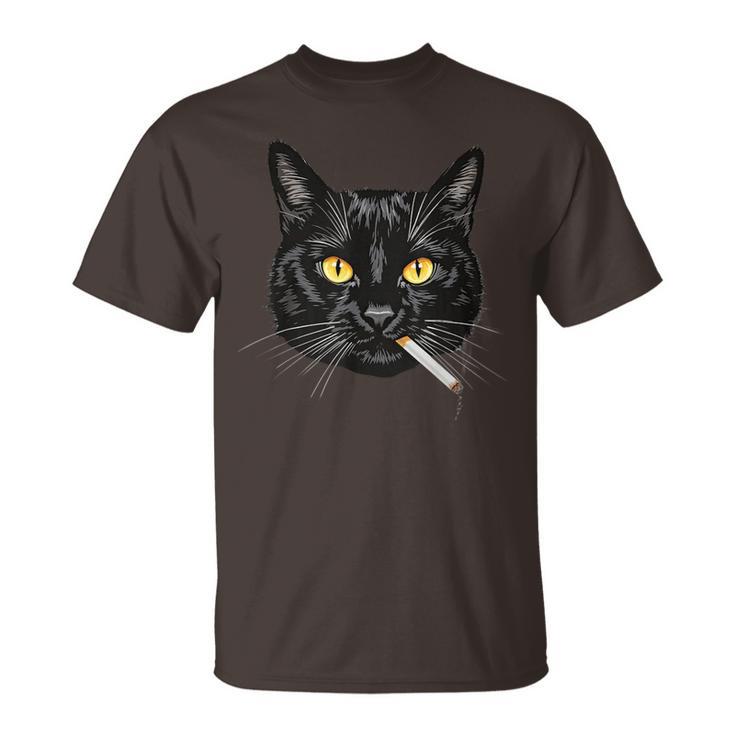 Smoking Cat Aesthetic Black-Cat Dad Meow Kitten Cat Lovers T-Shirt