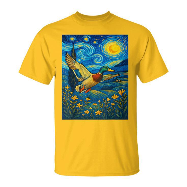 Starry Night Mallard Duck Van Gogh Style Hunting Farmer Farm T-Shirt