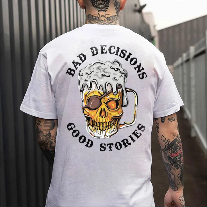BAD DECISIONS GOOD STORIES Black Print T-Shirt