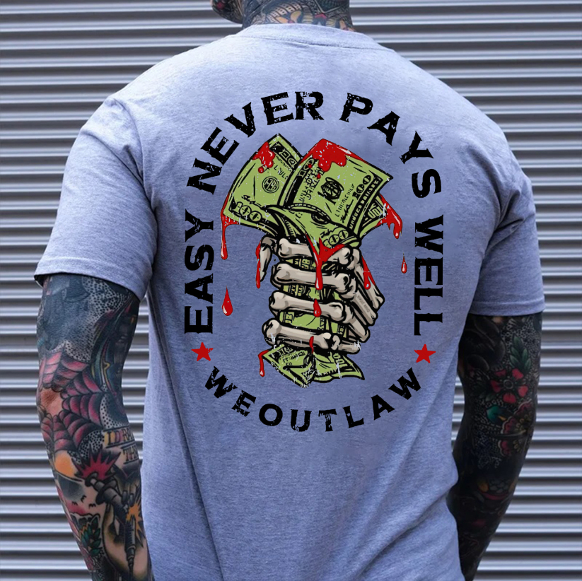 EASY NEVER PAYS WELL Bones and Money White Print T-Shirt