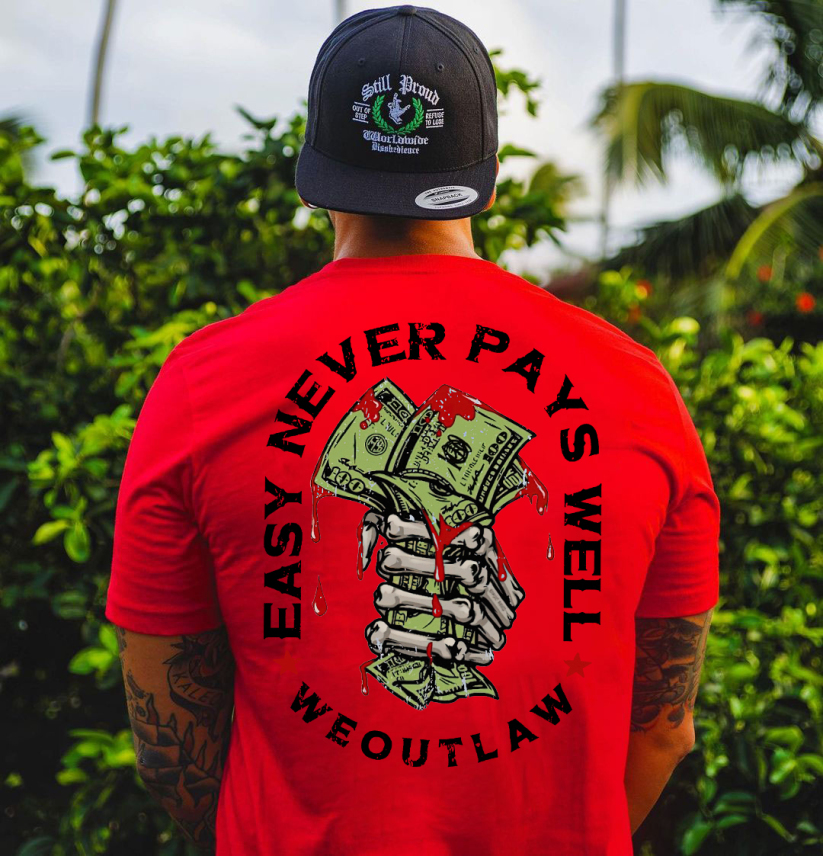 EASY NEVER PAYS WELL Bones and Money White Print T-Shirt