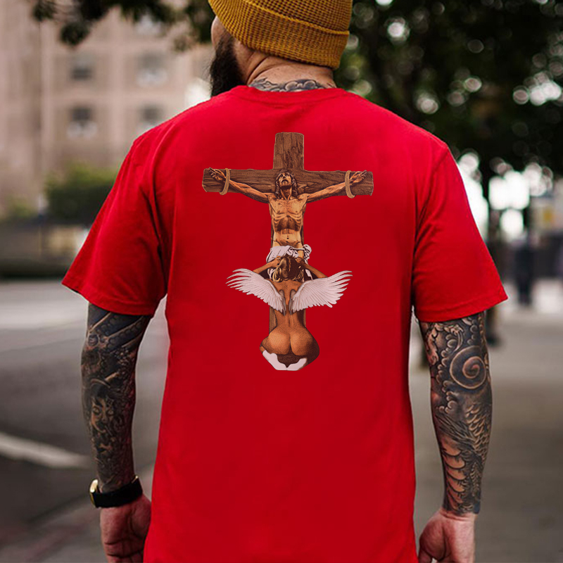 Angel Has Oral Sex with Sinner Bad Religion Black Print T-shirt