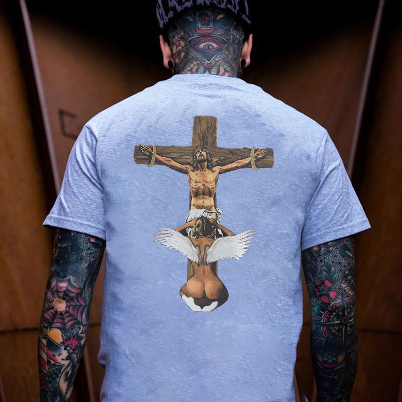 Angel Has Oral Sex with Sinner Bad Religion Black Print T-shirt