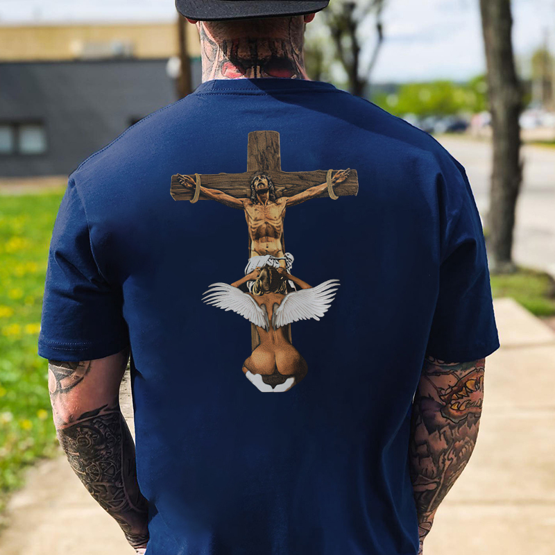 Angel Has Oral Sex with Sinner Bad Religion Black Print T-shirt