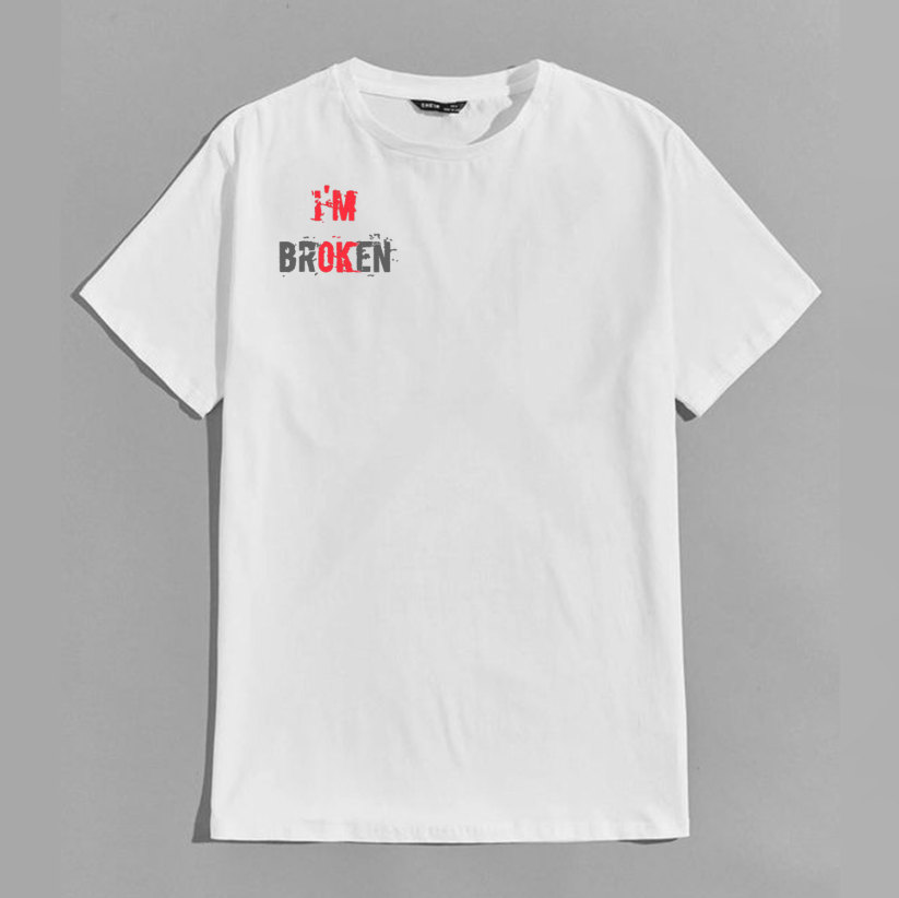 I’M BROKEN Letters Graphic Casual Simple White and Black Print T-shirt