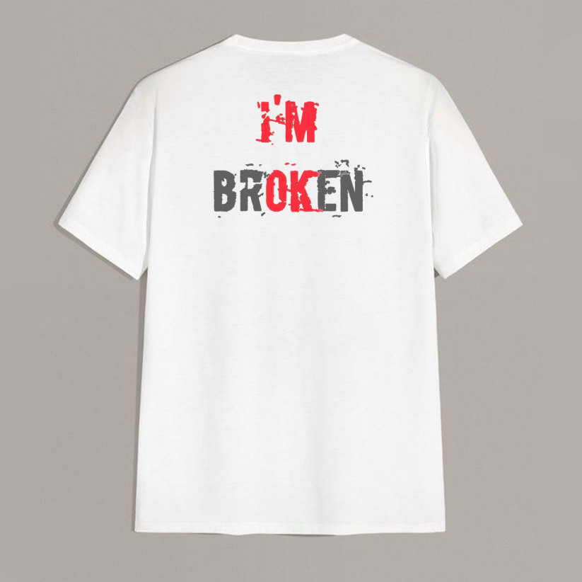 I’M BROKEN Letters Graphic Casual Simple White and Black Print T-shirt
