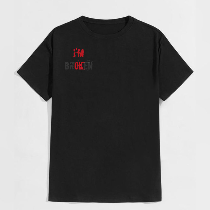 I’M BROKEN Letters Graphic Casual Simple White and Black Print T-shirt