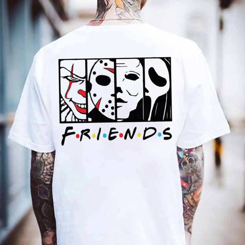 FRIENDS Clown and Grim Reaper Horrifying Casual White Print T-shirt