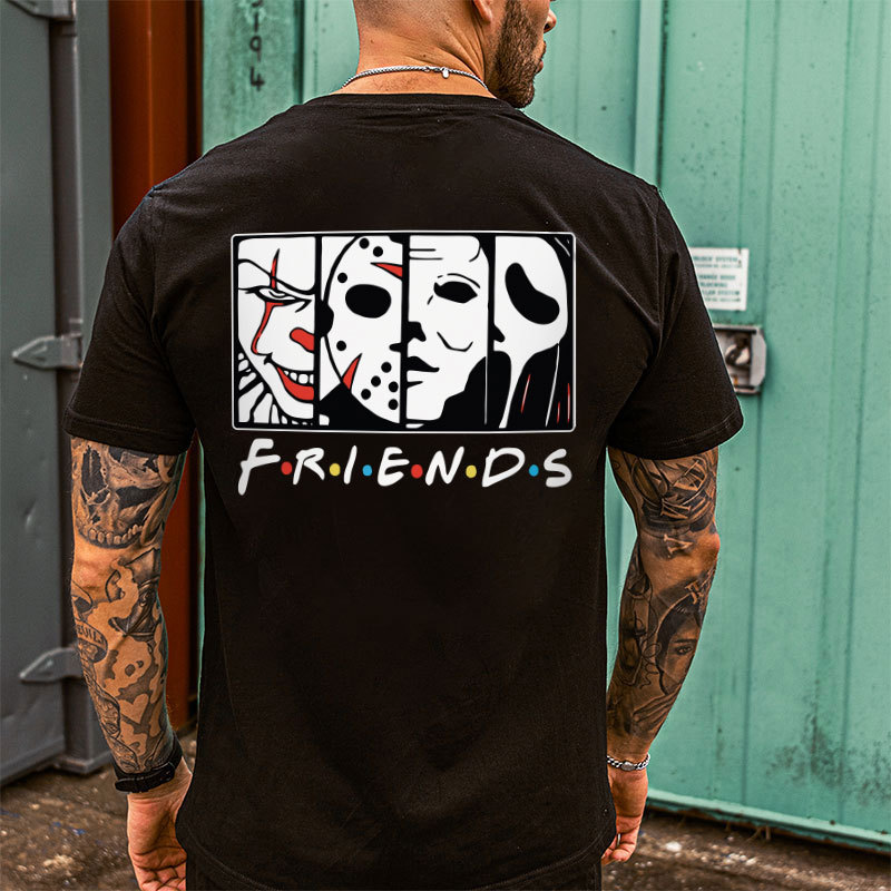 FRIENDS Clown and Grim Reaper Horrifying Casual White Print T-shirt