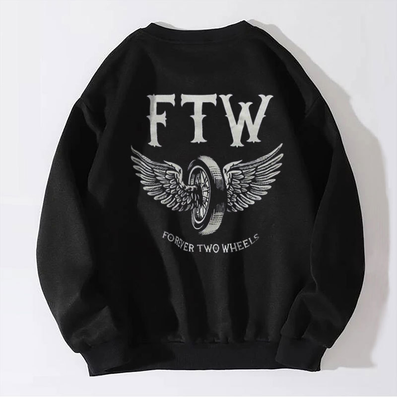FTW FOREVER TWO WHEELS Angel Wings Graphic Black Print Sweatshirt