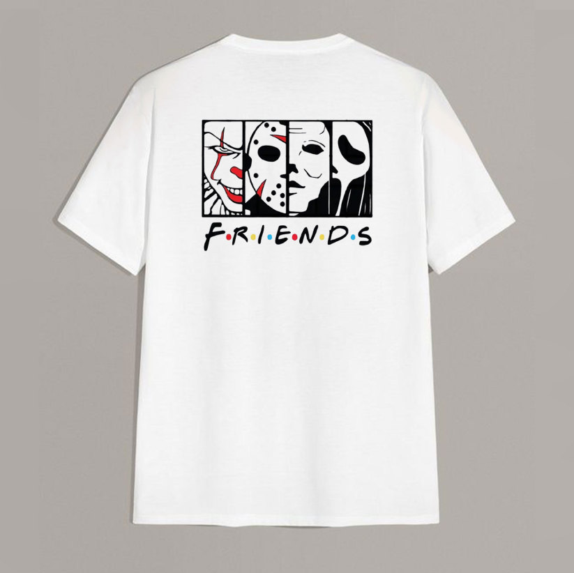FRIENDS Clown and Grim Reaper Horrifying Casual White Print T-shirt