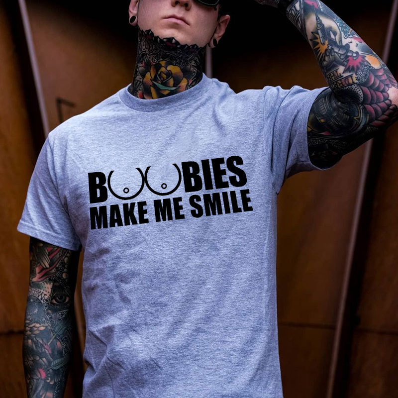 BOOBIES MAKE ME SMILE Graphic Black Print T-shirt