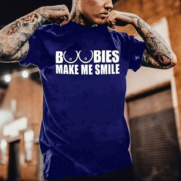 BOOBIES MAKE ME SMILE Graphic Black Print T-shirt