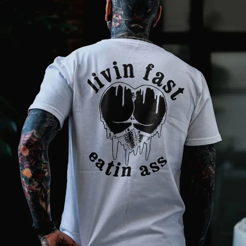 LIVING FAST EATING ASS Heart Sexy Black Print T-shirt