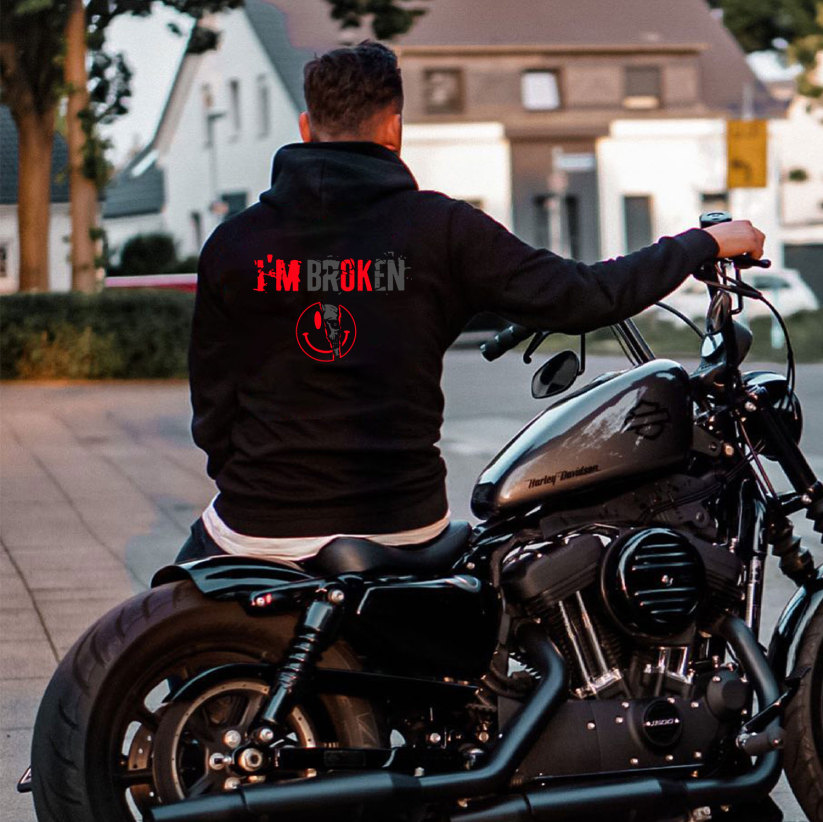 I’M BROKEN Smiling Face Graphic Casual Black Print Hoodie