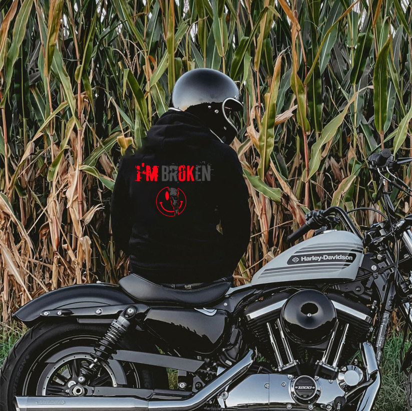 I’M BROKEN Smiling Face Graphic Casual Black Print Hoodie