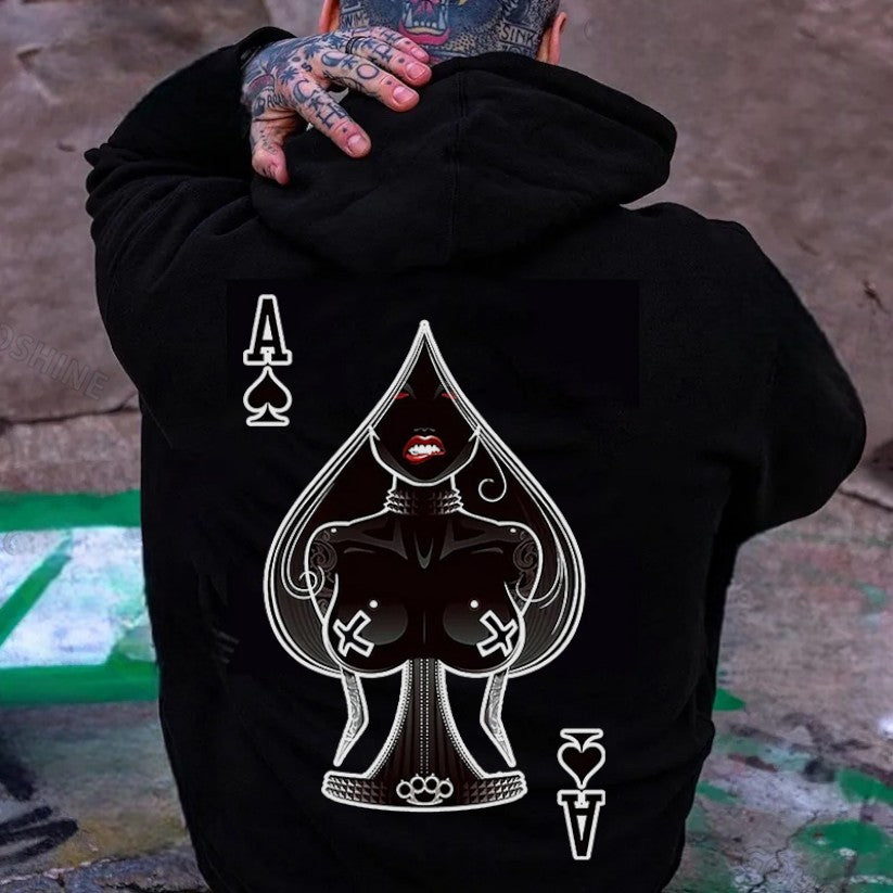 Poker A The Queen of Spades Sexy Nun Print Men's Hoodie
