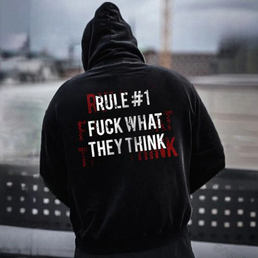 RULE #1 F*CK WHAT THEY THINK Distressed Graphic Black Print Hoodie