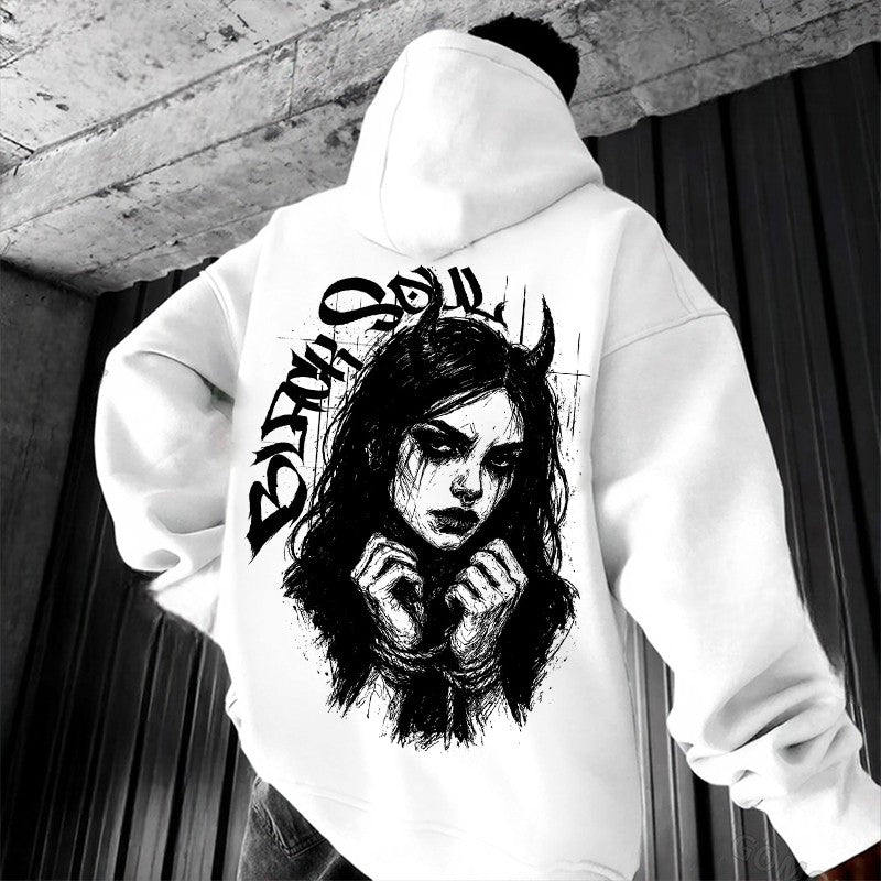 BLACK SOUL Devil Girl Print Men's Hoodie