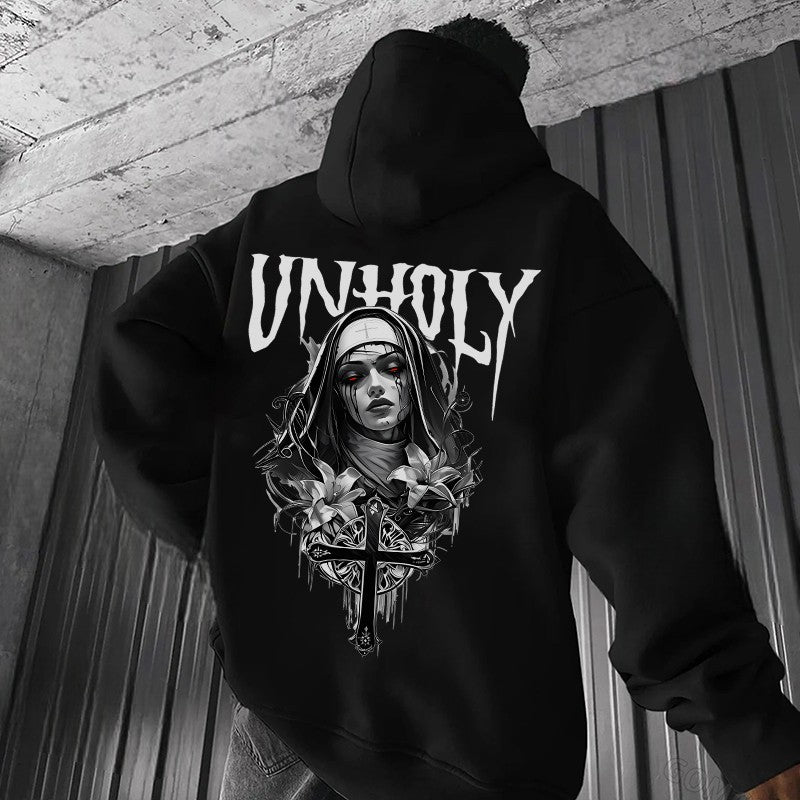 UNHOLY Crucifix Nun Print Men's Hoodie
