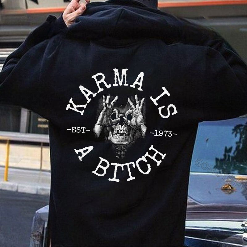 KARMA IS A BITCH Skull With OK Print Men's Hoodie